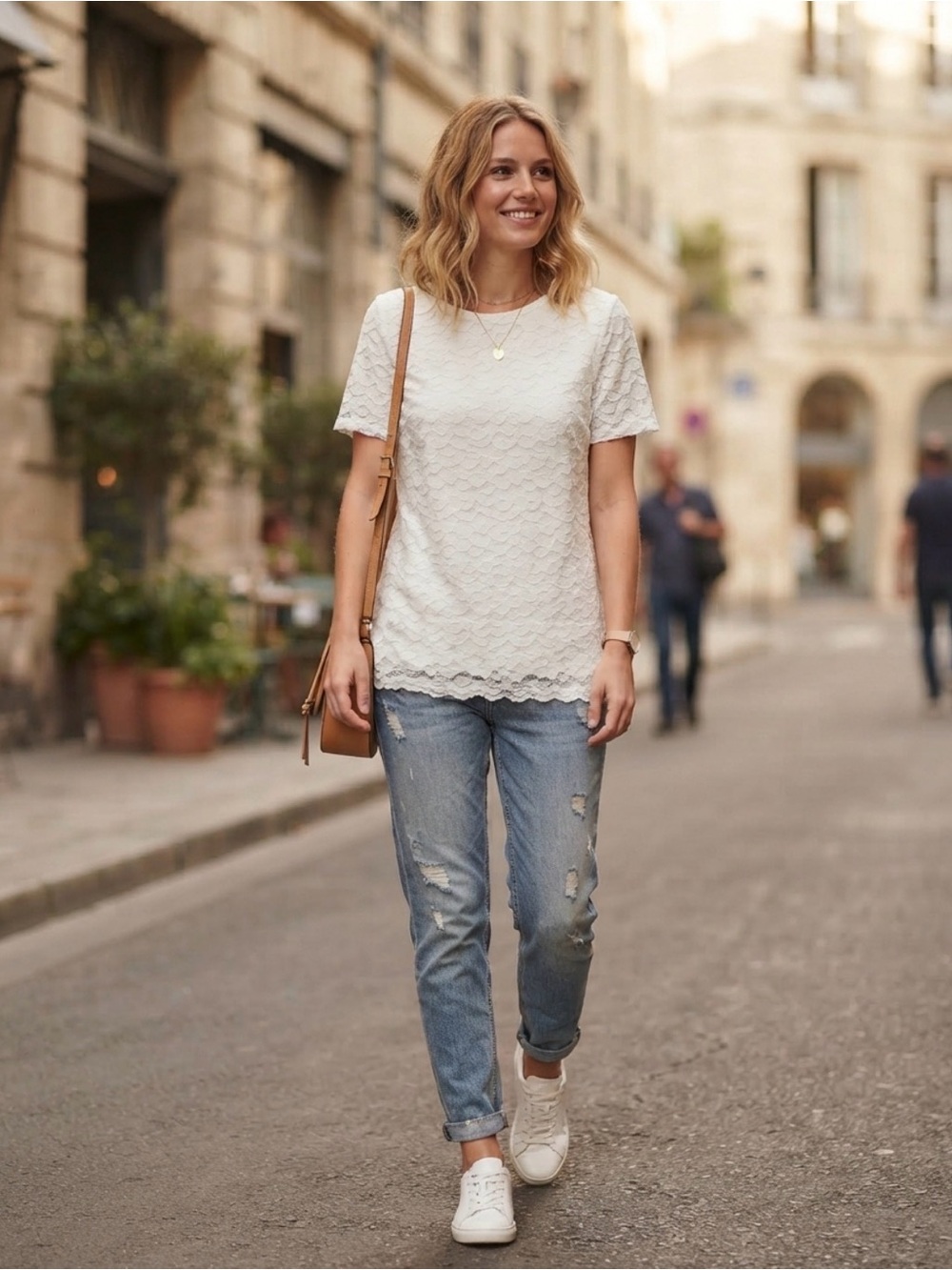 Women’s Lace Short Sleeve Blouse - Cream